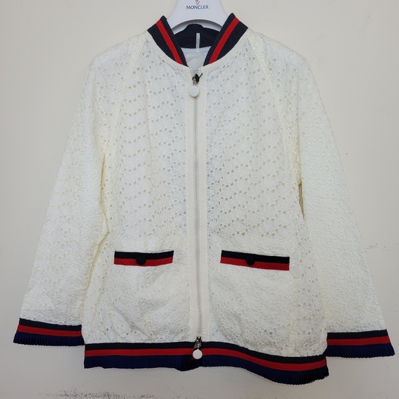Moncler women's Lili eyelet lace bomber jacket white S NWT